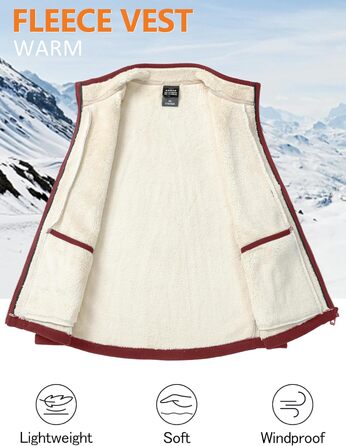 Чоловіча флісова жилетка AIEOE для осені та зими - тепла жилетка з 4 кишенями, стійким коміром, без рукавів - червона, розмір L