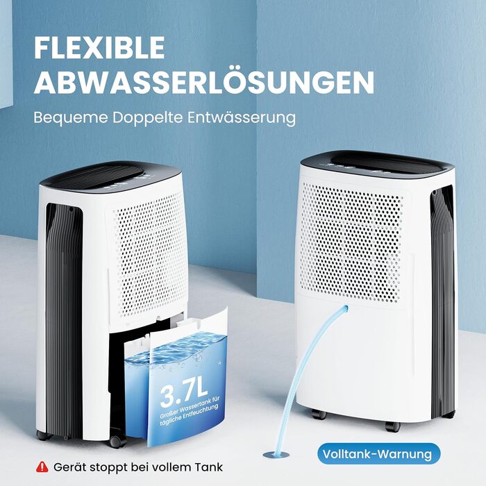 Електричний осушувач повітря 25л/день, 50㎡, з керуванням через додаток та сенсорною панеллю, для підвалу, бак 3.7л, злив по шлангу, 47dB, таймер 24г, захист від дітей, 3 роки гарантії