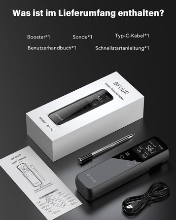 Термометр для гриля та духовки BFOUR WiFi Bluetooth з 6 датчиками, IP67, 2600mAh, керування через додаток