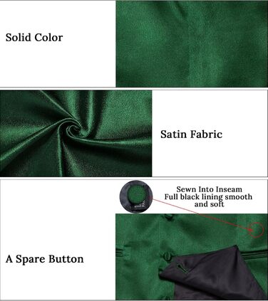 Костюм-жилет та краватка DiBanGu з атласу, 8 предметів, однотонний жилет та метелик з булавкою для смокінгу, весілля, формальних заходів (L, смарагдовий)