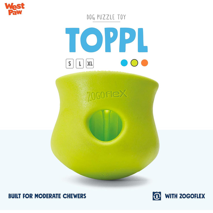 WEST PAW Zogoflex Toppl Treat Dispenser Dog Toy Puzzle - Interactive Chew Toy for Dogs - Dog Toy for Moderate Chewers, Fetch, Catch - Holds Dry Food, Treats (Small, green)