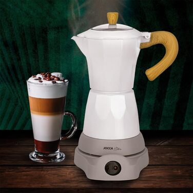Jocca Electric Italian Coffee Machine Nature, 6 Cups Moka Pot, 300ml, Swivel Base, Cold-Touch Handle, Keep-Warm Function, White