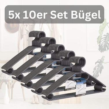 50 вешалок для одягу з поворотними гачками на 360 градусів, з переробленого пластику, чорного кольору, нековзні, економія місця, Made in EU. Блок для купівлі 50 шт. чорного кольору & Блок Hlkauf-block (50 шт. срібного кольору & Hlkauf-block)