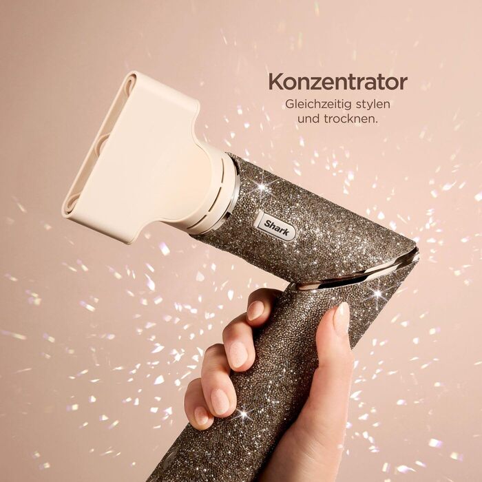 Фен-щітка Shark FlexStyle Sparkle Limited Edition Gold Diamond 5-в-1 з набором насадок (локон, щітка-гребінець, овальна, концентр., дифузор), HD446JSEU