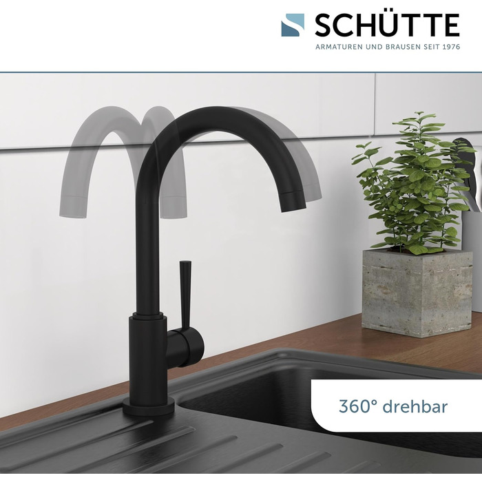Кран кухонний SCHÜTTE Cornwall, 360° поворотний, чорний, з однорідним змішувачем для раковини