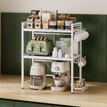 Підставка для мікрохвильової печі NETEL, 2-рівнева, чорна, висувна 40-60 см. З полицями для напоїв та кошиком