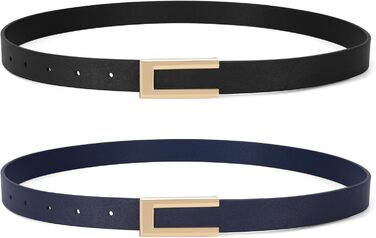 Жіночі тонкі ремені SUOSDEY (2 шт.) з золотистою пряжкою, 100 см, розмір талії 70-84 см (чорний+темно-синій)