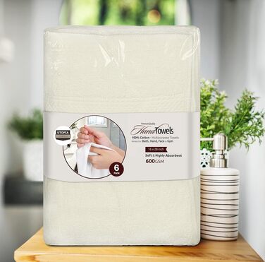 Набір преміум рушників для рук Utopia Towels, 100% бавовна, ультрам'які та гігроскопічні, 600 г/м², слонова кістка, 40.6 x 71.1 см, 6 шт.