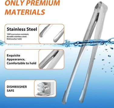Serving tongs, kitchen tongs, buffet tongs, stainless steel, food tongs, serving tongs, small tongs, pack of 8 (7 inches)