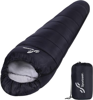 Сплячий мішок Sportneer - компактний та ультралегкий (950г/1500г) - кокон для кемпінгу та подорожей. 3-4 сезонний спальний мішок для чоловіків, жінок та дорослих. Чорний колір.