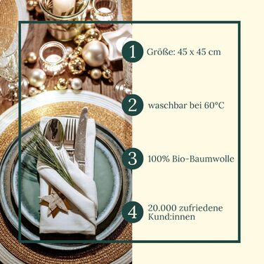 BewusstGrün I 12 Fair & Sustainable Cloth Napkins + Folding Instructions | 100% Organic Cotton | 45x45 cm Gray