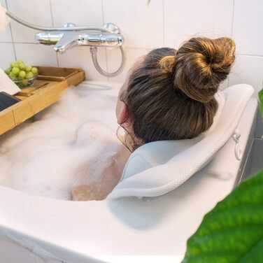 Navaris Full-Body Bath Mat with Pillow - 125x42cm Bath Mat for Bathtub, Bathtub Pillow, Soft Bath Insert - Mesh Mat in White
