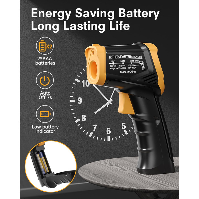 Інфрачервоний термометр Eventek -50°C до 600°C. Безконтактний цифровий лазерний термометр з підсвічуванням екрану. Для кухні, гриля, охолодження, промисловості. Базова комплектація