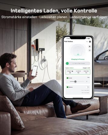 Wallbox 11 кВт з Wi-Fi та кабелем Type 2 7,5м, 3-фазне зарядне для електромобілів (BEV/PHEV), 6-16A, 400V, RCD Type A 30mA/DC 6mA, IP54, чорний. Зарядна станція для дому.