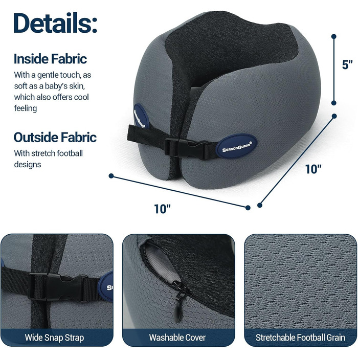 Подушка для подорожей Season Guard з підтримкою шиї та голови (Deep Grey) для літака, авто, офісу – зручна, м'яка, для дорослих та дітей