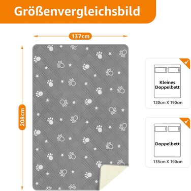 Водонепроникний килимок для собак Pick For Life, 137x208 см. Захист диванів та ліжок. Легко миється, підходить для великих та маленьких собак (сірий & білий)