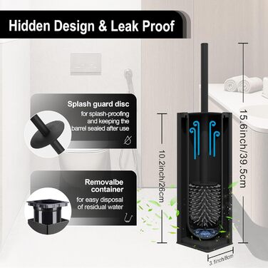 Чорна щітка для унітазу BVL з тримачем, метал, з 2 насадками, квадратна, силіконова, для ванної кімнати