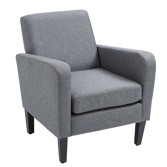 HOMCOM Armchair Single Chair with Cushion, Wooden Feet, Linen Fabric, Light Grey, 66x72x74cm | Aosom