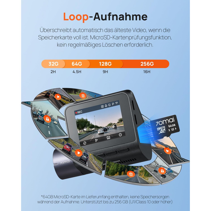 Відеореєстратор 70mai A410 Dual 2.5K + 1080P з GPS, Wi-Fi, HDR, нічним баченням та картою 64GB
