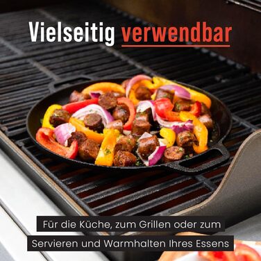 Chef Pomodoro Cast Iron Grill Pan – Cast Iron Grill Pan for Stove, Grill, Oven & Campfire – Cast Iron Pan - Pizza Pan Baking Sheet Round - Grill Plate Gas Grill - Cast Iron Pan for Gas Grill (30 cm)