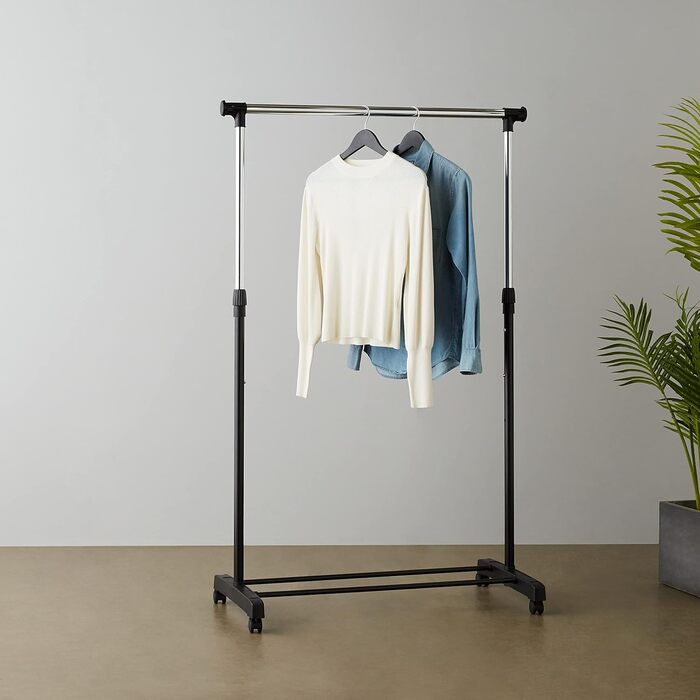 Amazon Basics Wardrobe with Two Shelves, White, ((91.5-145) x 42 x (134-161) cm (L x W x H), Chrome)
