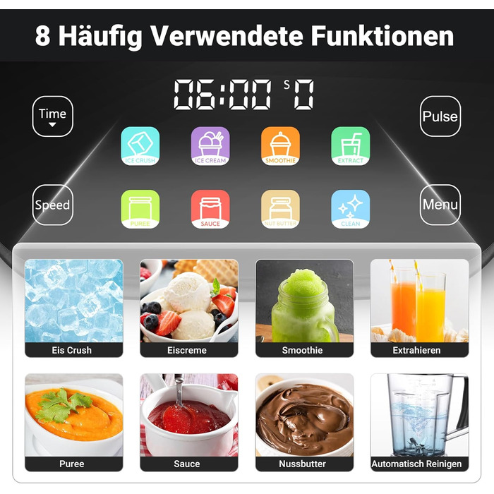 AMZCHEF 8-in-1 Multi Stand Mixer with Auto-IQ | 2000W High-Power Mixer with LCD Touchscreen | 2L Blender with 8 Smart Menus and 10 Speeds for the Kitchen | Black 25.6 x 20.1 x 47.6 cm Black