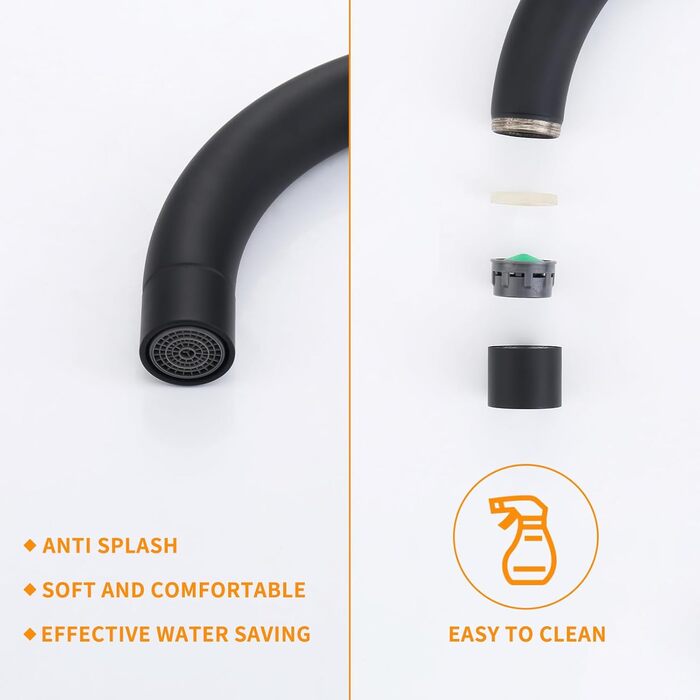 Кран кухонний HOMELODY чорного кольору, 360° поворотний, з високим виливом, з нержавіючої сталі, одноlever, G3/8 з'єднання