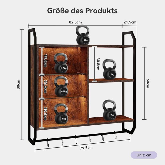 Стильне металеве виноградник на стіну з LED-підсвічуванням, 3 яруси, для бару, кухні, вітальні, ресторану, чорний, 20x80 см