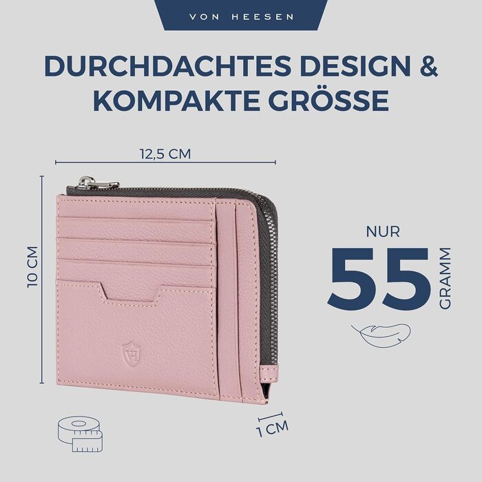 Шкіряний RFID картхолдер VON HEESEN з натуральної шкіри наппа, портмоне для кредитних карток на 9 відділень, унісекс (Колір: Лаванда)