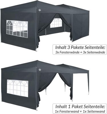Deuba® 2-piece side walls, each 3x2 m (approx. 9.8 x 6.6 ft), water-resistant, side windows with zipper, tie-down straps, gazebo, pop-up tent, party tent, garden tent, anthracite, 6x3m