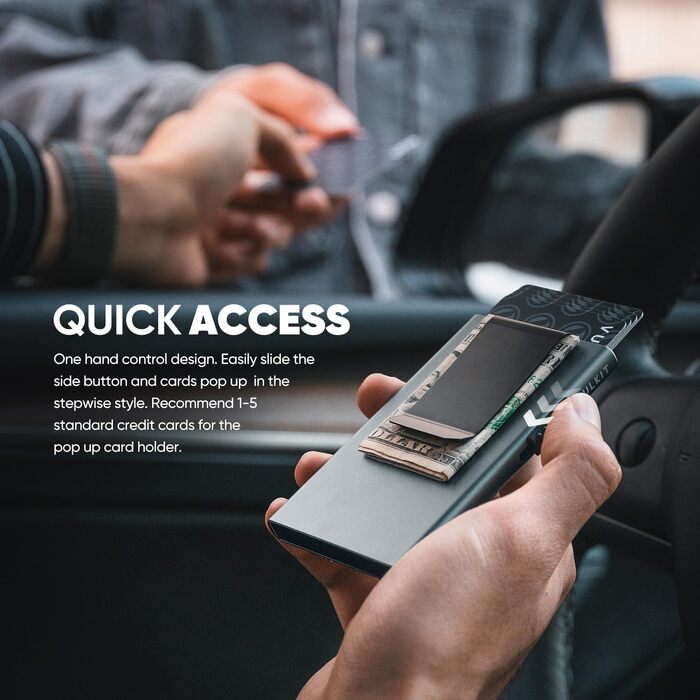 Чоловічий RFID картхолдер VULKIT з функцією Pop-Up та грошовою затискачею, мінімалістичний тонкий гаманець для кредитних карток (Космічний сірий)