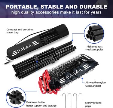 BAGAIL Adjustable Badminton Net Set - Portable Badminton, Tennis & Volleyball Net with Stand & Carry Bag (4.2M, Red/Black)
