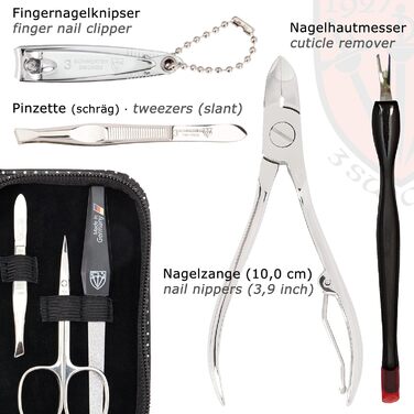Набір для манікюру DREI SCHWERTER 'Torino' (6 предметів) | Німецький якісний манікюрний набір у шкіряному етою | Шкіра, срібло, чорний лак