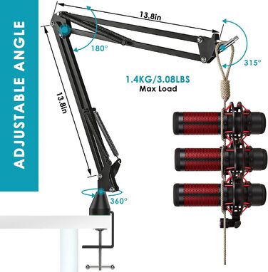 Кріплення для мікрофона HyperX QuadCast/S/ProCast від YOUSHARES: регульований штатив з адаптером 3/8' - 5/8'
