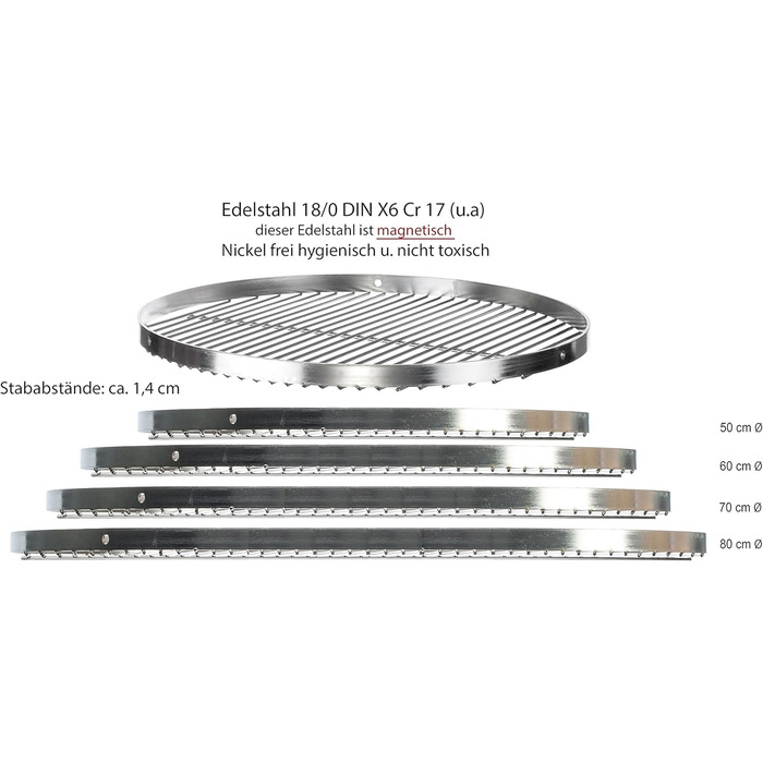 Stainless Steel Grill Grid Swivel Grill Suitable - Stainless Steel 18/0 ASI 430 Nickel-Free - Ø 80 cm