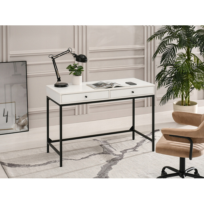 Прямокутний письмовий стіл Mebel-Partner 110 x 48 x 76 см, білий/чорний