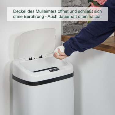 Relaxdays White Trash Can with Sensor