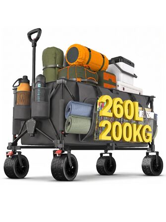 Візок-тележка JUMMICO XXXL 260л, вантажопідйомність 200кг, чорний - для пляжу, покупок, кемпінгу