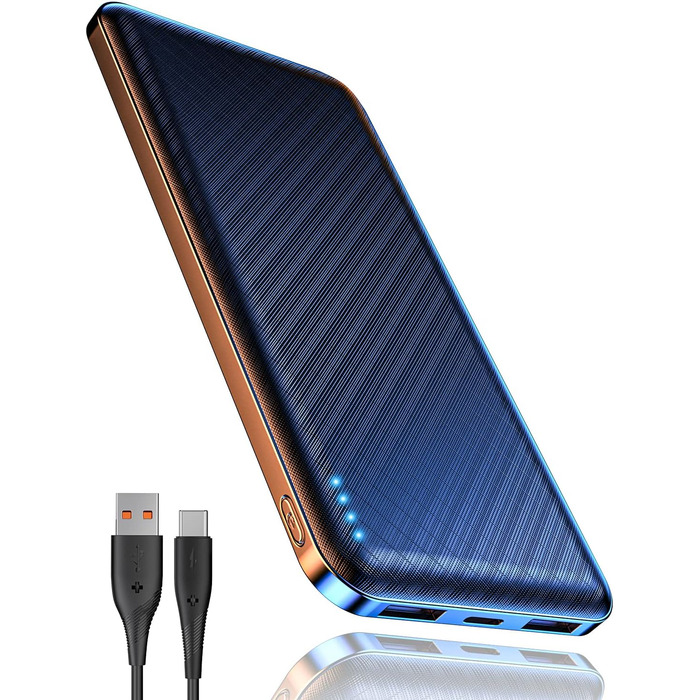 Портативний зарядний акумулятор Power Bank 10000mAh, ультратонкий, з USB-C, 2 USB виходи, сумісний з iPhone, iPad, Samsung, AirPods