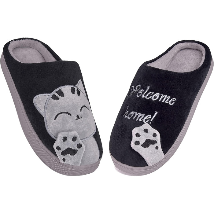 JACKSHIBO Зимові плюшеві тапочки для дому - жіночі та чоловічі. Теплі, зручні, чорні, 40/41 EU