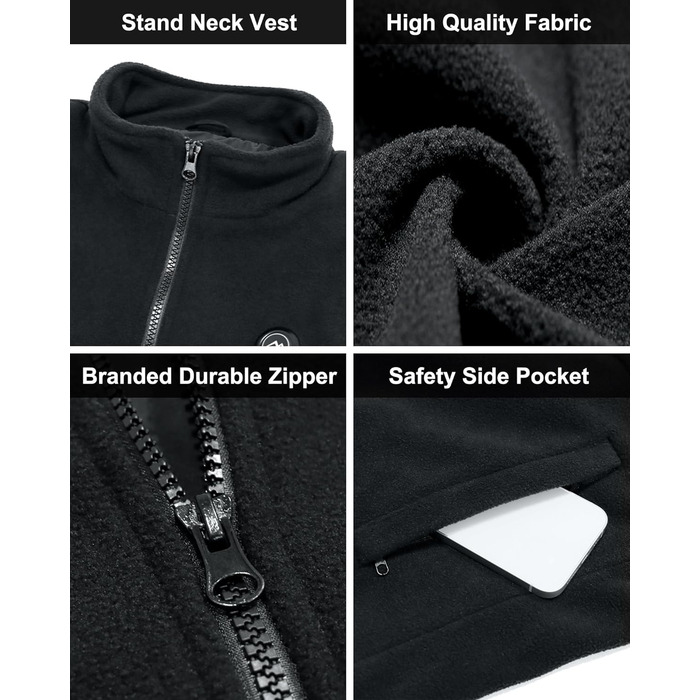 Обогревна жилетка для чоловіків, флісова жилетка з акумулятором 10000mAh, 6 нагрівальних панелей, для активного відпочинку, роботи на відкритому повітрі, зимова XL чорна