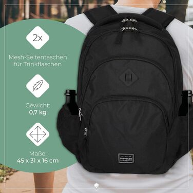 Travelite Carry-on Backpack, Laptop Backpack 15.6 inch, BASICS, Daypack, Daypack with many compartments, 45 cm, 22 liters (Black)