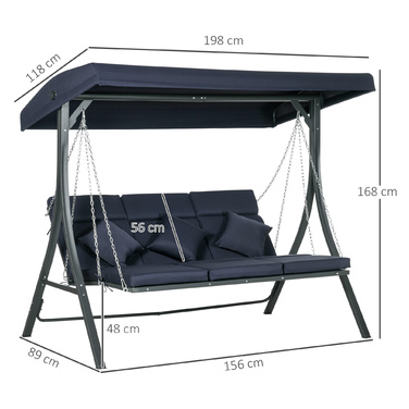 Outsunny Hollywood Swing, 3-Seater, Holds up to 270 kg (595 lbs), Swing Bench with Adjustable Canopy, Garden Swing with Cushions | Aosom