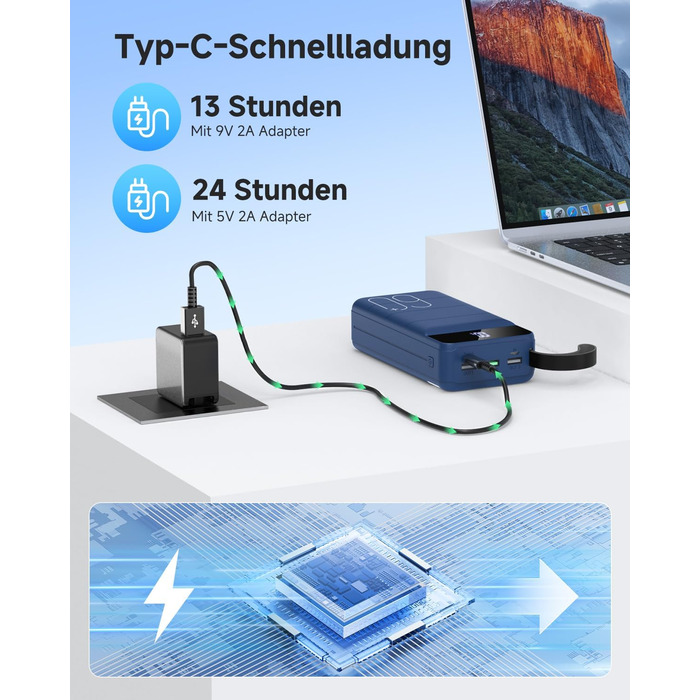 Power Bank 60000mAh 22,5W USB-C: Зовнішній акумулятор для смартфонів, планшетів, блакитний