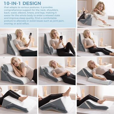 Ортопедичний набір подушок-валиків 3-в-1 для підтримки ніг, колін, профілактики апное та болю в спині. З піною з пам'яті.