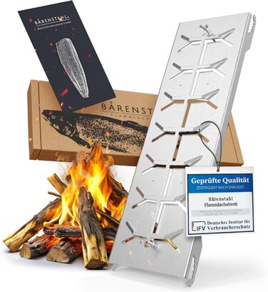 Bärenstahl Stainless Steel Salmon Grill Plank with Holder - Fireproof for Fire Pits & Charcoal Grills - Made in Germany
