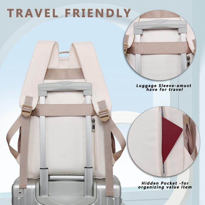 Шкільний рюкзак для дівчаток з відділенням для ноутбука 15.6 дюймів, бежевий, для старшої школи та коледжу