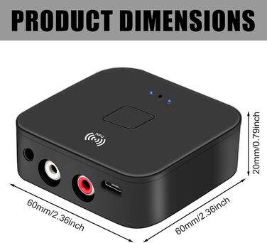 Bluetooth аудіо адаптер NFC 5.0: HiFi приймач для стереосистеми з AUX/Cinch роз'ємами