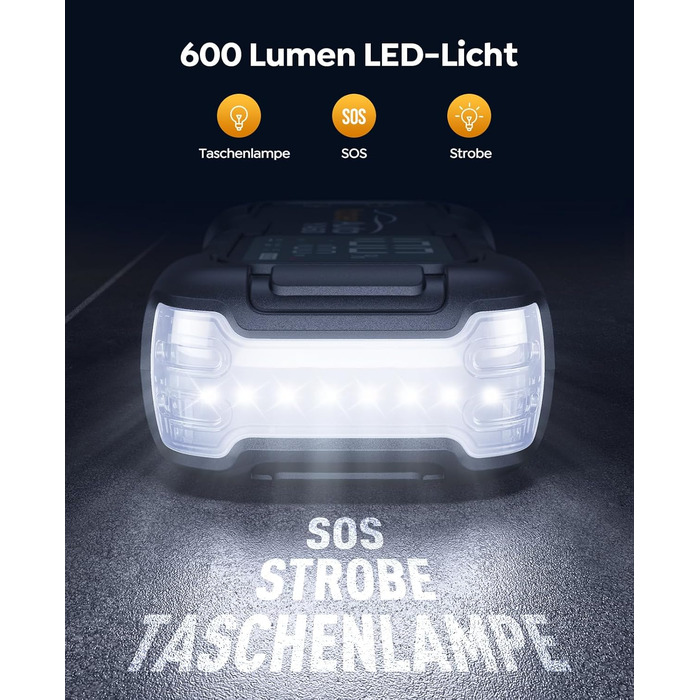 YaberAuto Powerbank для запуску двигуна, 6000A, 65W USB-C PD, 26800mAh, для бензинових та дизельних двигунів (12.0L), з LED-ліхтарем 600 люмен