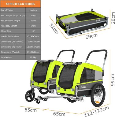 Універсальний візок-перевозник для собак Tiggo VS Pets Medium: 2-в-1 (велосипедний, буксирний)